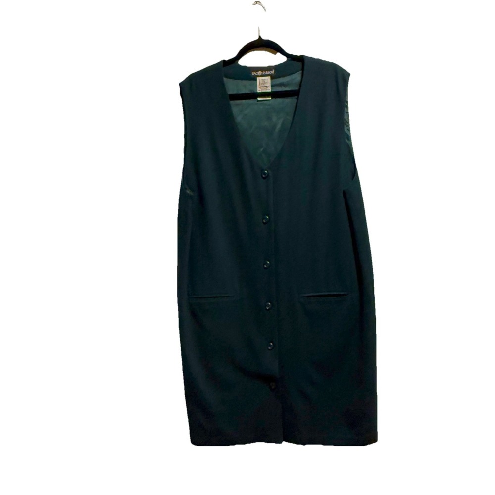 VTG Sag Harbor Wool Sleeveless Button down Dress Deep Green Size 18 Plus Size